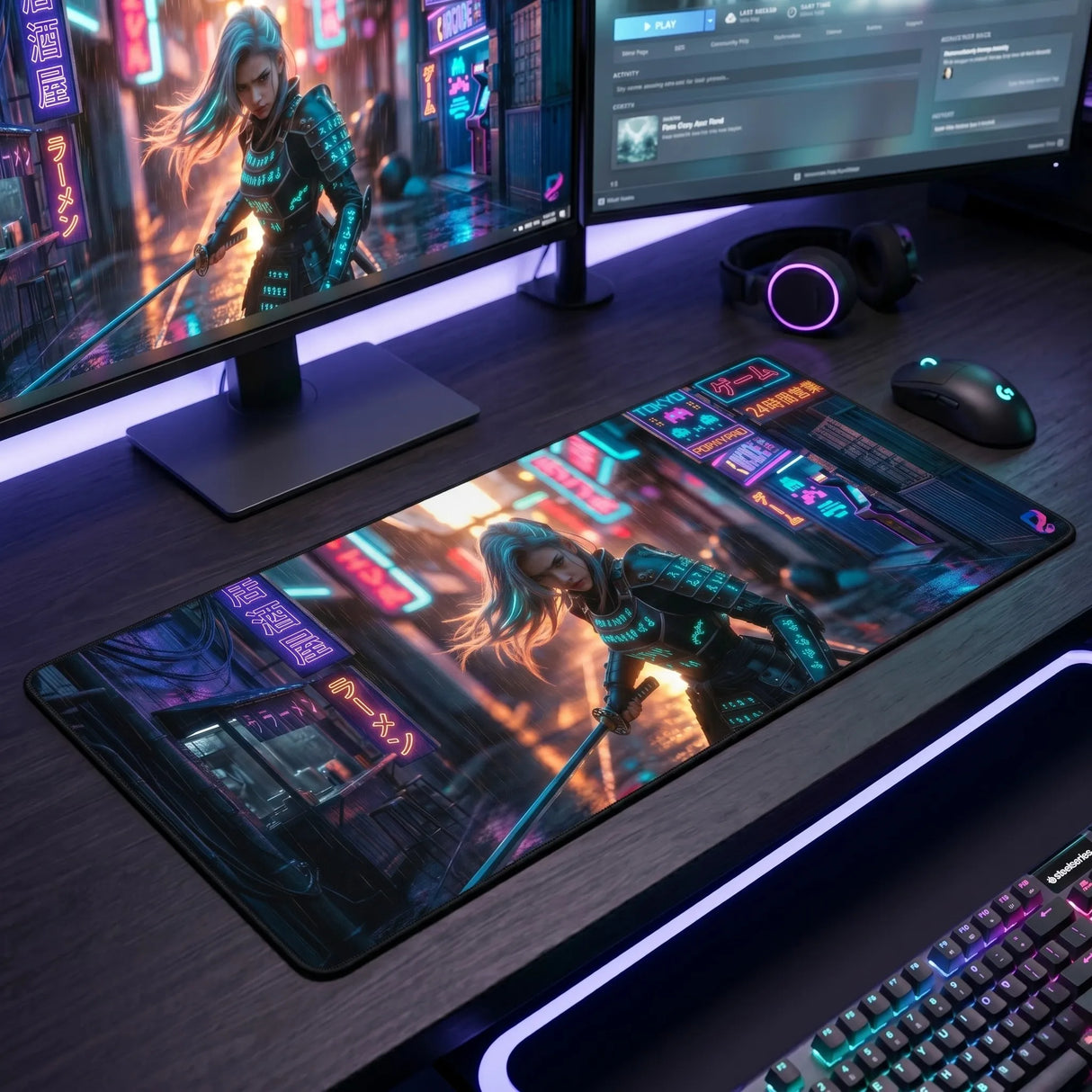 Tapis de Souris Gamer XXL — Samouraï Cyberpunk | Kaïto