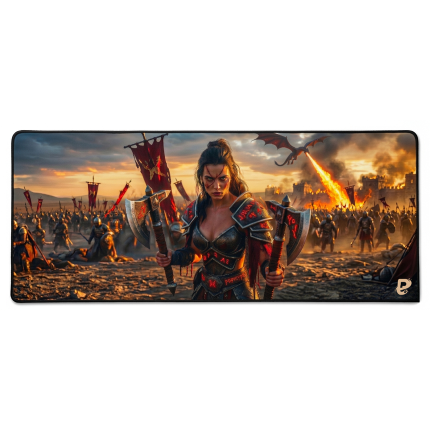 PopMyPad - Tapis de Souris XXL - Guerrière Fantasy et Dragon Runique
