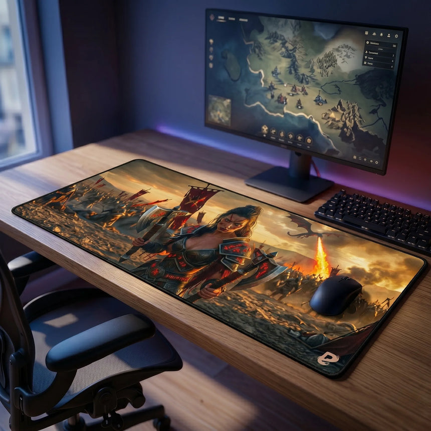 PopMyPad - Tapis de Souris XXL - Guerrière Fantasy et Dragon Runique