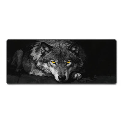 PopMyPad Tapis de Souris Gamer Deskmat XL/XXL - Loup Alpha Yeux Jaunes (Noir et Blanc)