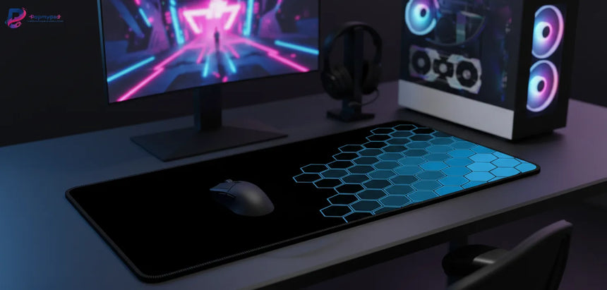 Tapis de Souris Design Hexagonal Bleu - Style Gaming Futuriste XXL