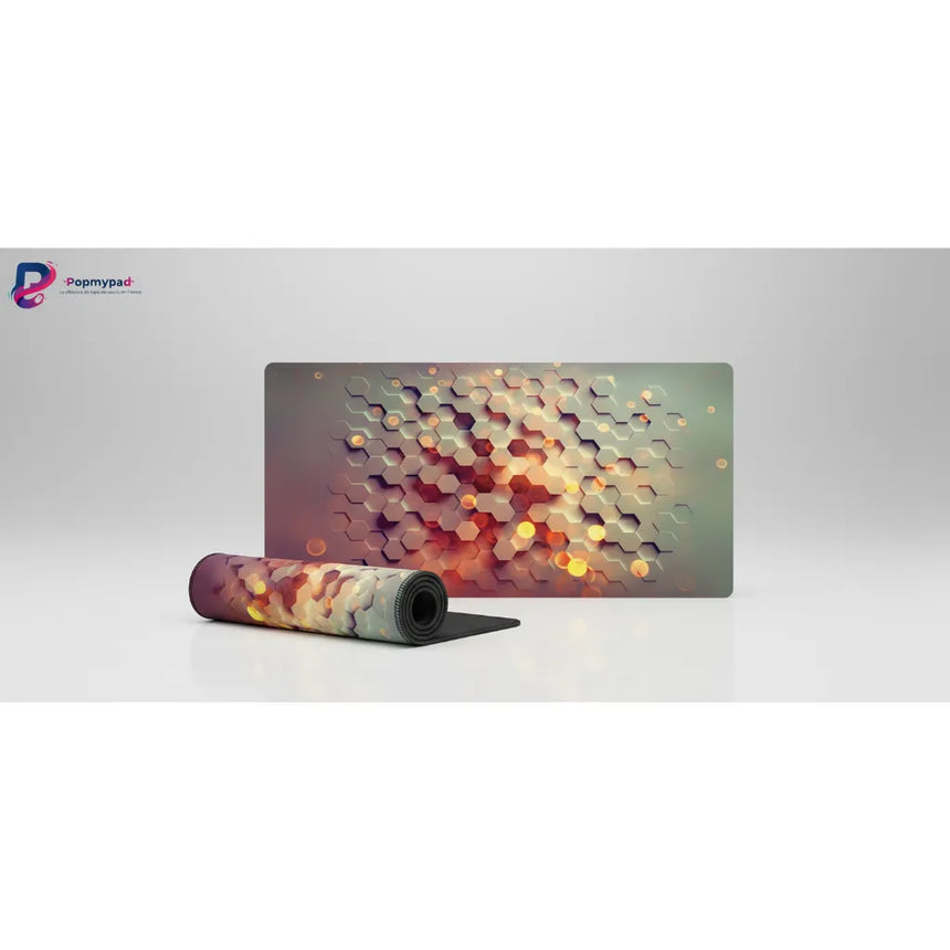 Tapis de Souris Design — Architecture Hexagonale & Éclat Ambré 3D