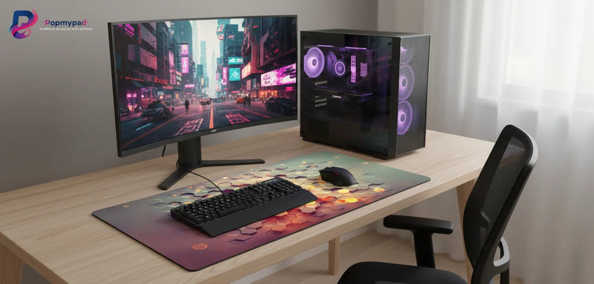 Tapis de Souris Design — Architecture Hexagonale & Éclat Ambré 3D