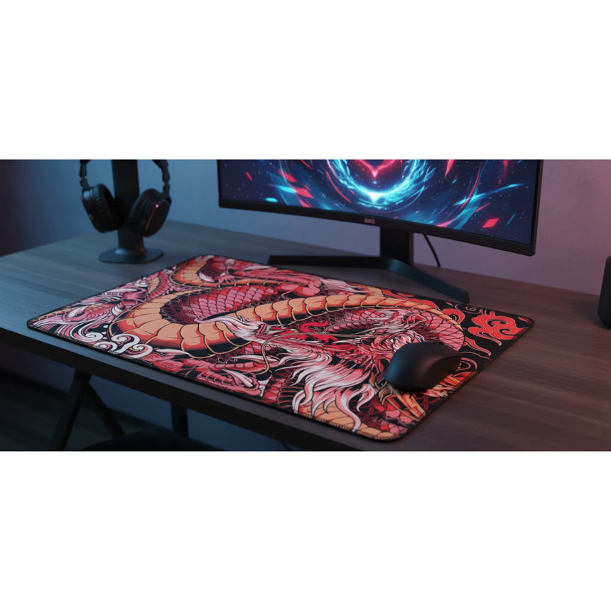 Tapis de Souris Dragon Oriental Rouge - Édition Mythique XXL