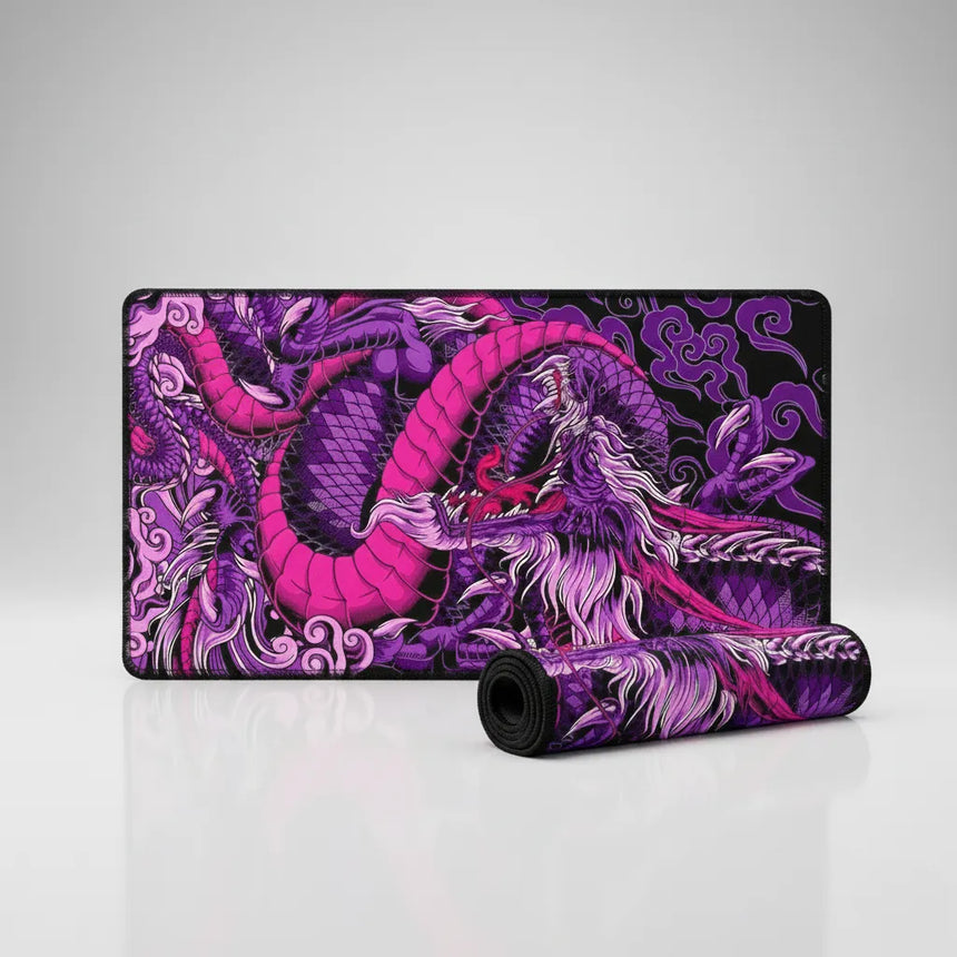 Tapis de Souris Gamer Dragon Japonais - Violet & Noir - Édition XXL