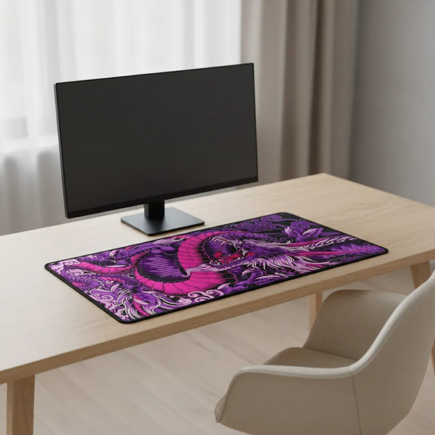 Tapis de Souris Gamer Dragon Japonais - Violet & Noir - Édition XXL