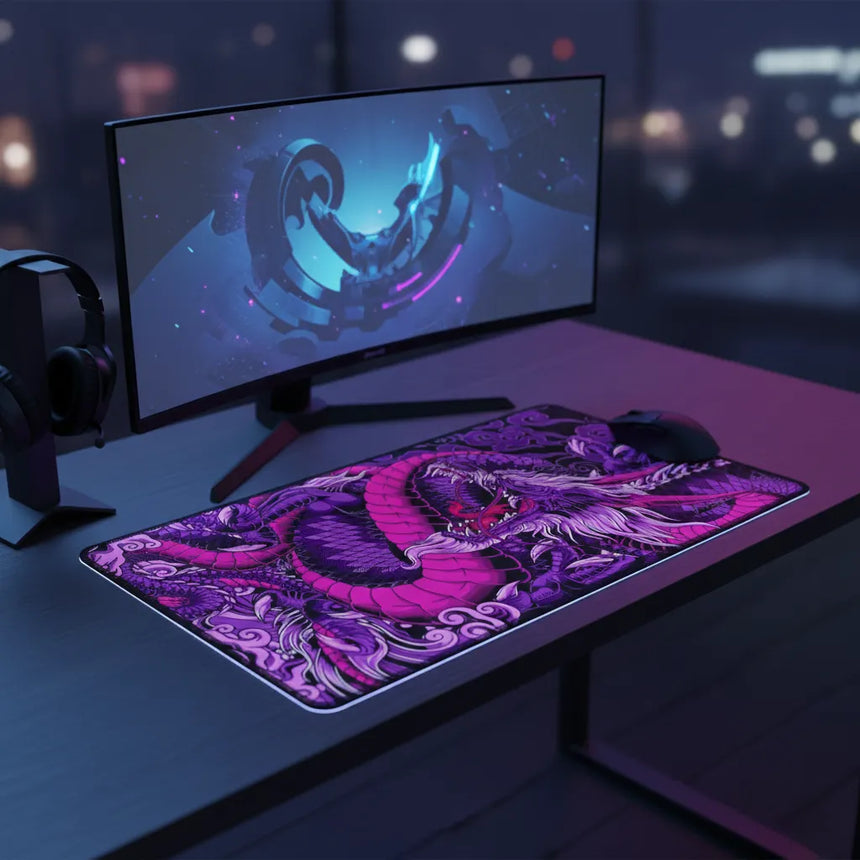 Tapis de Souris Gamer Dragon Japonais - Violet & Noir - Édition XXL