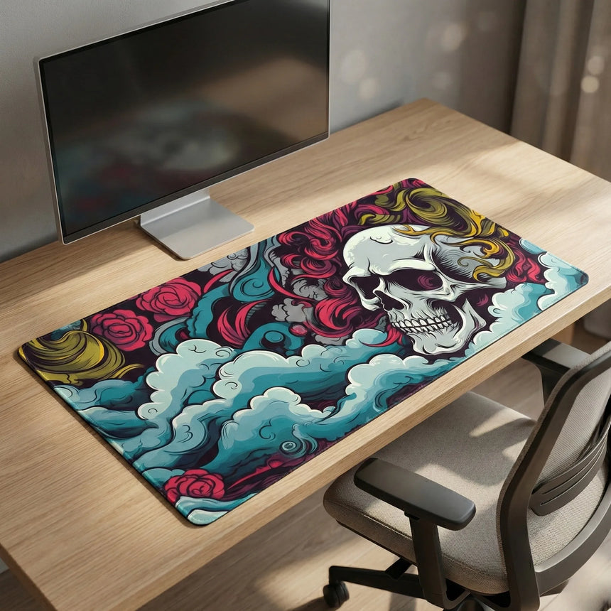 Tapis de Souris Gamer XXL - Design Crâne Onirique et Roses Mystiques