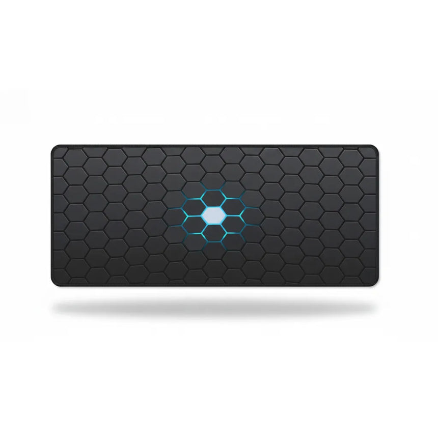 Tapis de Souris Gamer XXL - Design Hexagone 3D & Noyau Luminescent Cyan