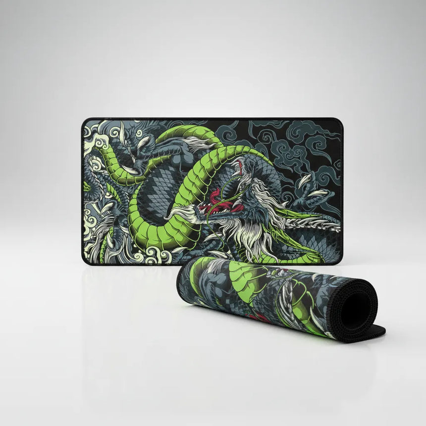 Tapis de Souris Gamer XXL - Dragon Japonais Vert & Noir