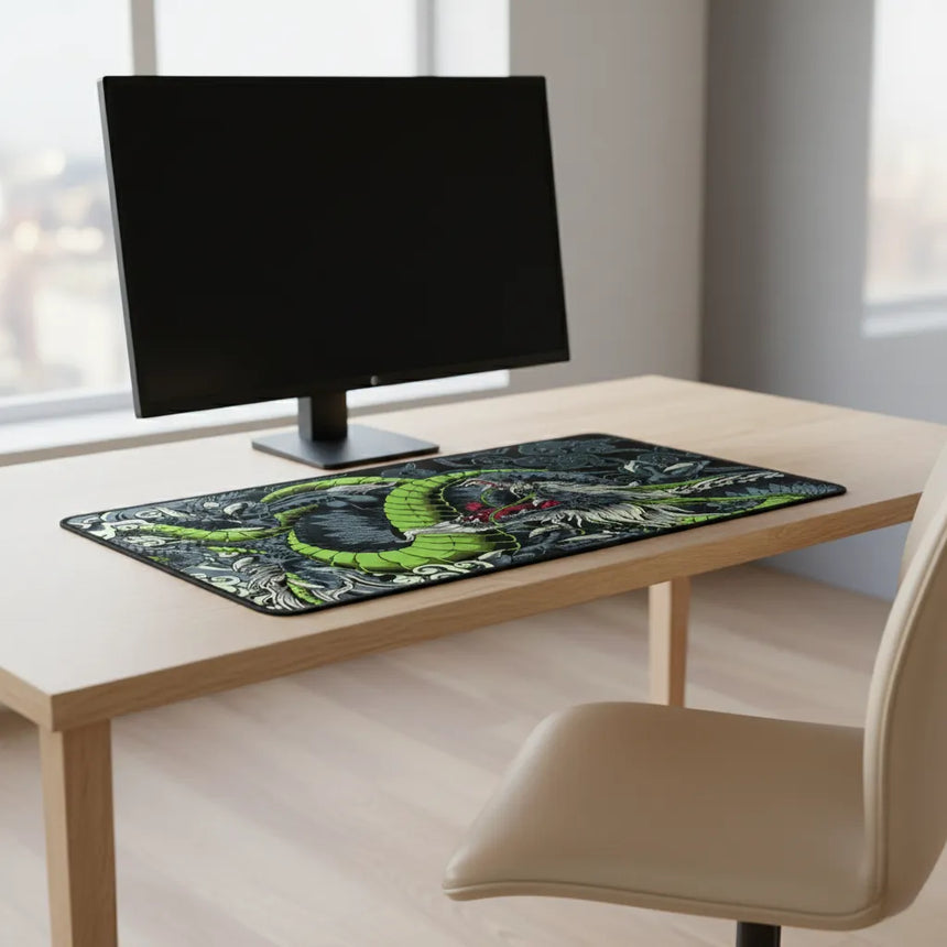 Tapis de Souris Gamer XXL - Dragon Japonais Vert & Noir