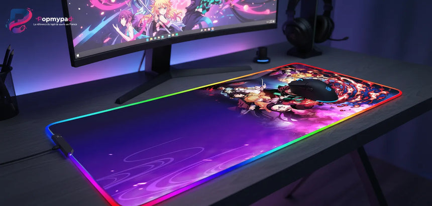 Tapis de Souris Gaming Demon Slayer - Édition LED RGB Souffle Ardent
