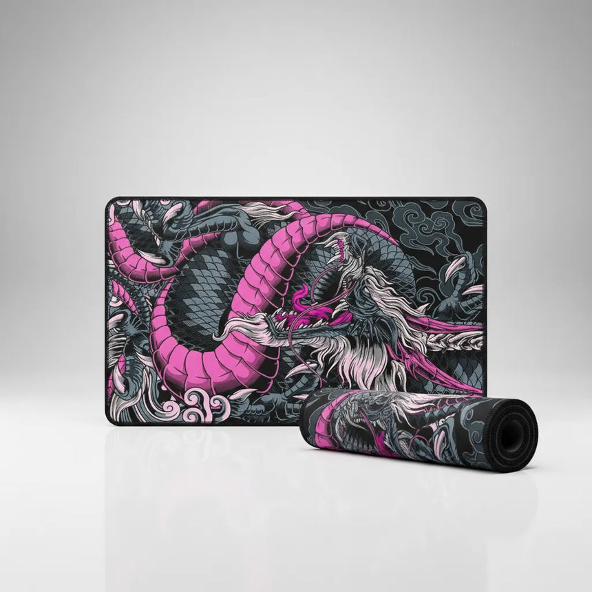 Tapis de Souris Gaming Dragon Néon Rose & Noir - XXL