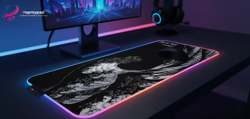 Tapis de Souris Gaming "Grande Vague" – Design Japonais Monochrome Premium