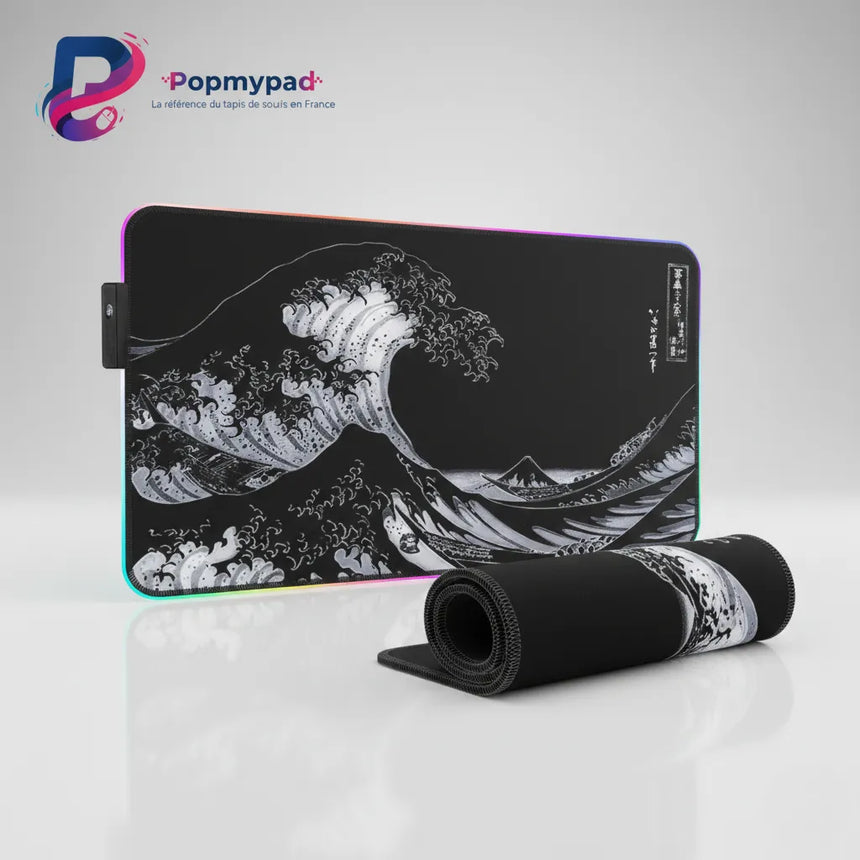 Tapis de Souris Gaming "Grande Vague" – Design Japonais Monochrome Premium