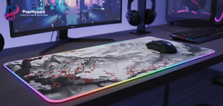 Tapis de Souris Gaming Japon - Paysage Traditionnel Sumi-e & RGB