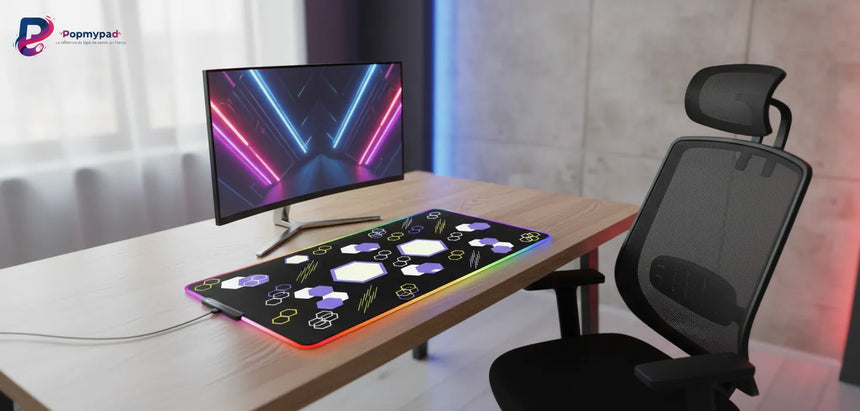 Tapis de Souris Gaming XXL - Design Hexagone Futuriste & Bordures RGB