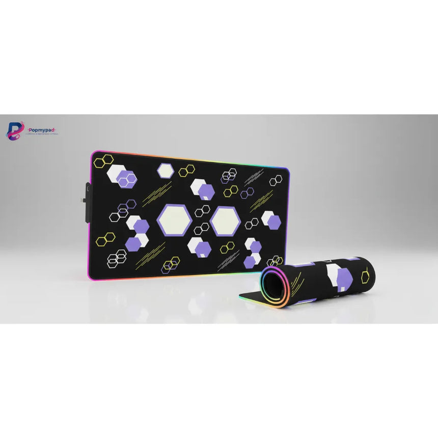 Tapis de Souris Gaming XXL - Design Hexagone Futuriste & Bordures RGB