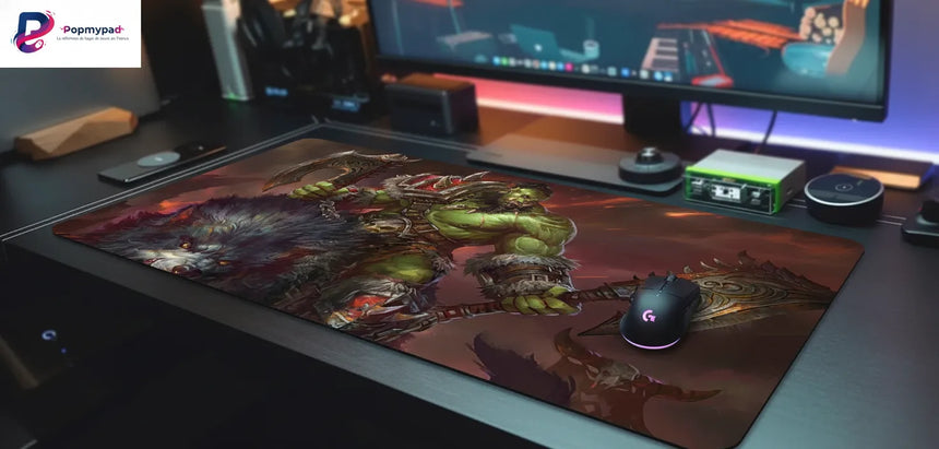Tapis de Souris Gaming XXL - Guerrier Orc & Loup de Guerre - Glisse Ultime