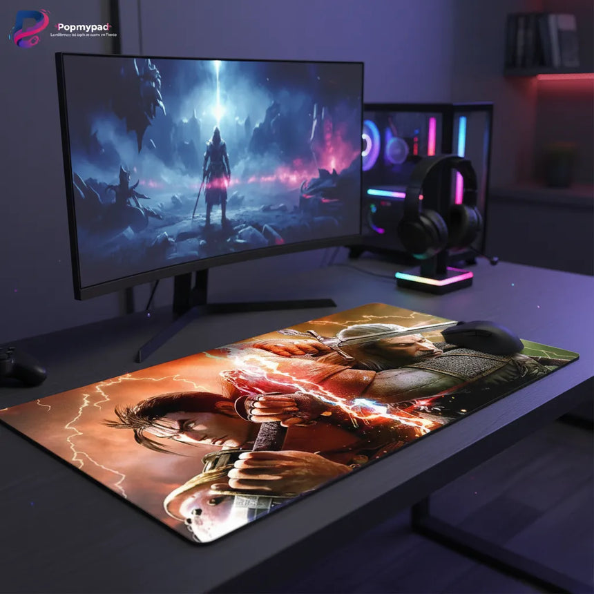 Tapis de Souris Gaming XXL - The Witcher x SoulCalibur : Duel de Légendes