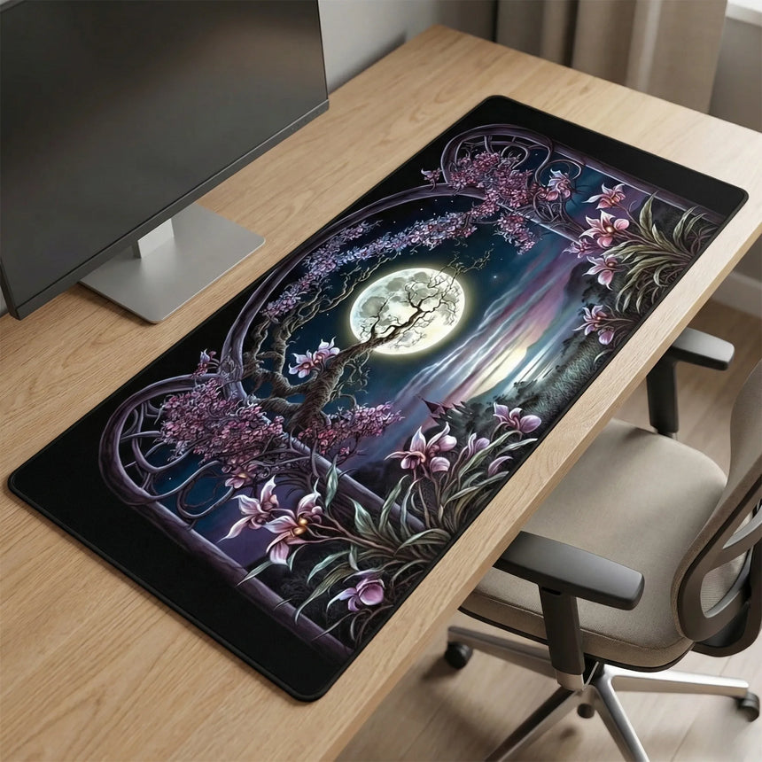 Tapis de Souris Gaming & Bureau - Arche Lunaire & Paysage Fantastique Nocturne