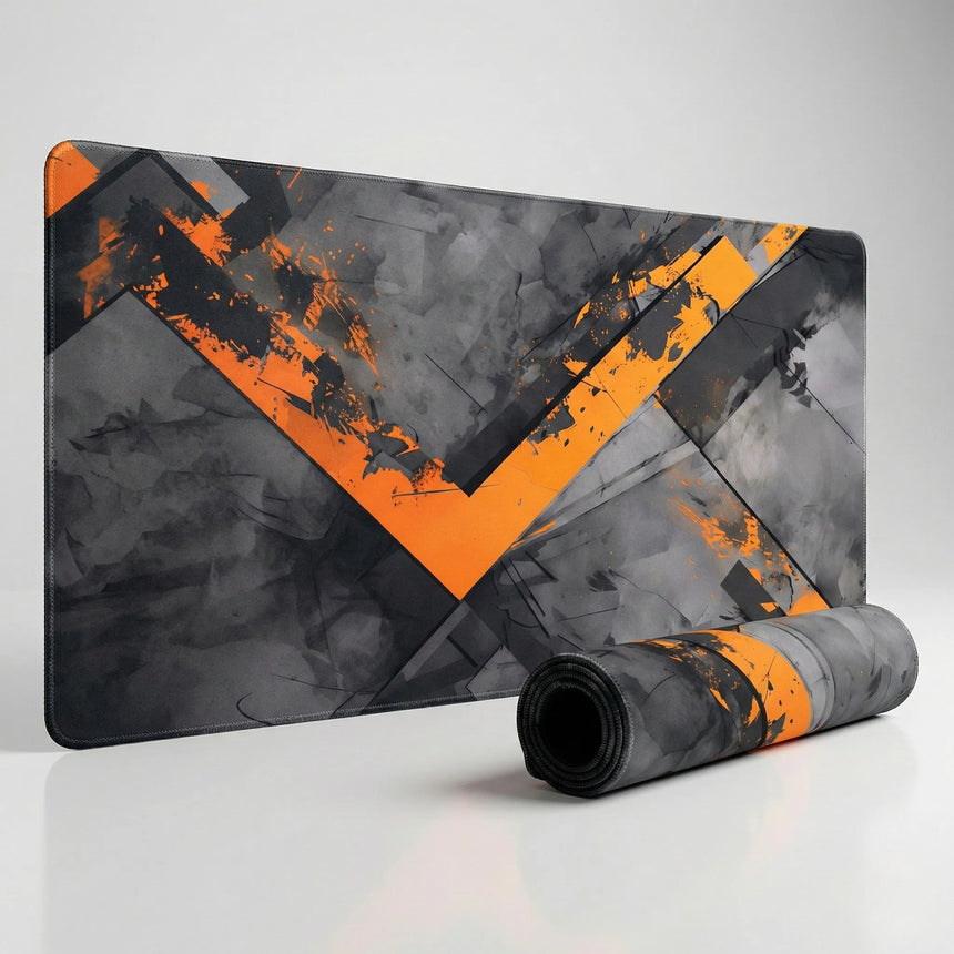 Tapis de Souris Gaming & Bureau - Design Géométrique Abstrait Orange & Gris