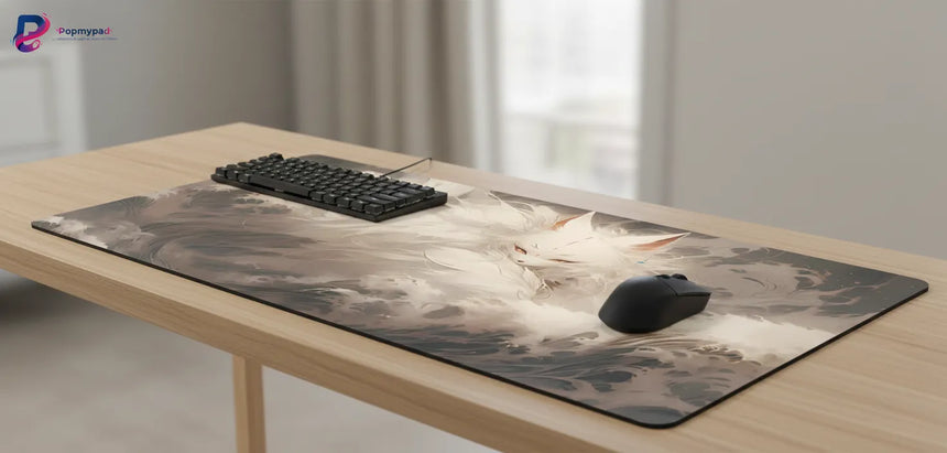 Tapis de Souris Gaming & Bureau — Renard Kitsune Zen — Design Japonais Épuré
