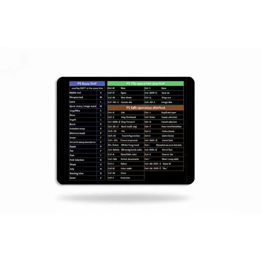 Tapis de Souris Guide Raccourcis Photoshop — L'Aide-Mémoire Graphique