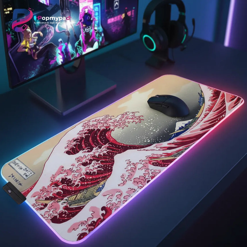 Tapis de Souris Japonais - La Grande Vague de Kanagawa (Édition Rouge Impérial)
