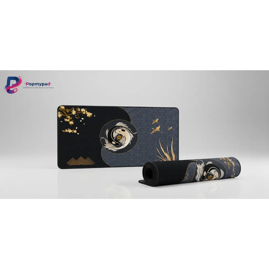 Tapis de Souris Japonais Carpes Koï Yin-Yang — Équilibre & Sérénité Or et Noir