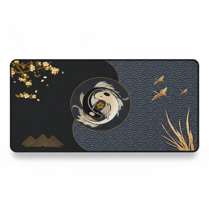 Tapis de Souris Japonais Carpes Koï Yin-Yang — Équilibre & Sérénité Or et Noir