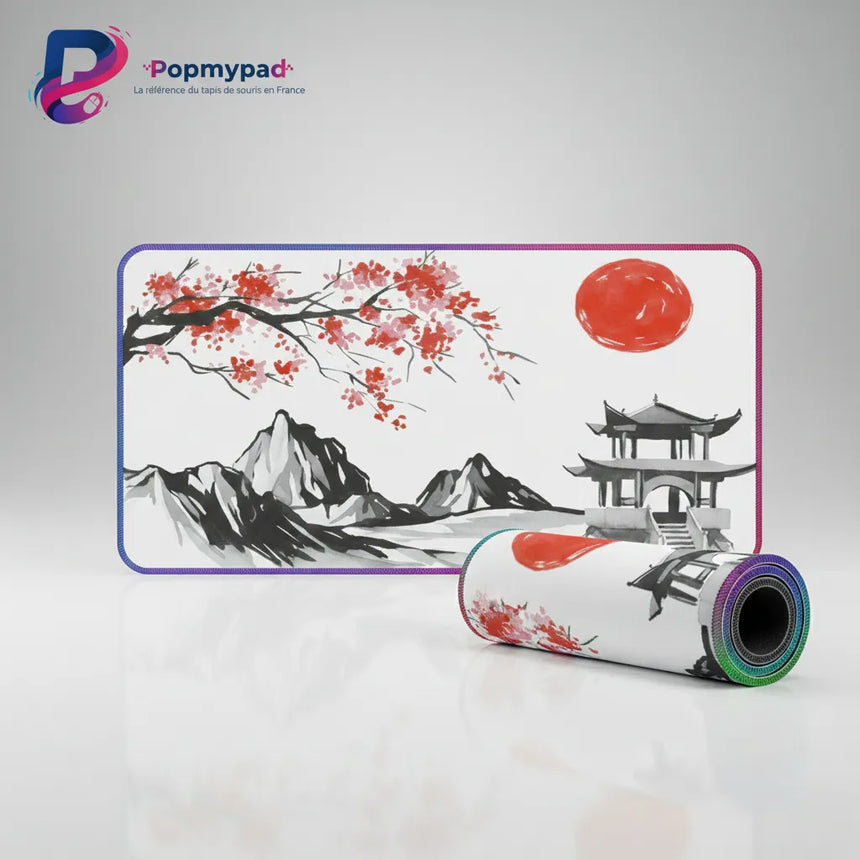 Tapis de Souris Japonais : L'Éveil du Soleil Levant (Sakura & Pagode)