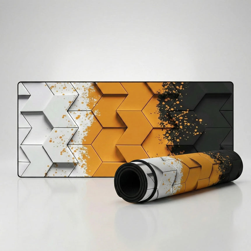 Tapis de Souris Polygon 3D — Design Géométrique Orange & Noir