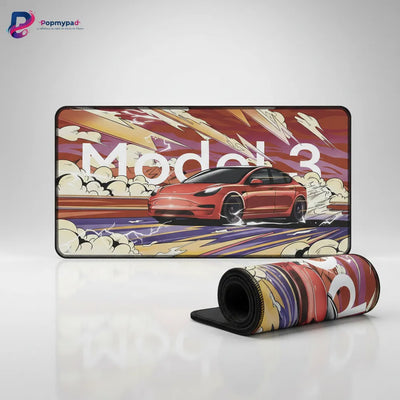 Tapis de Souris Tesla Model 3 - Édition Illustration Artistique "Vitesse Électrique"