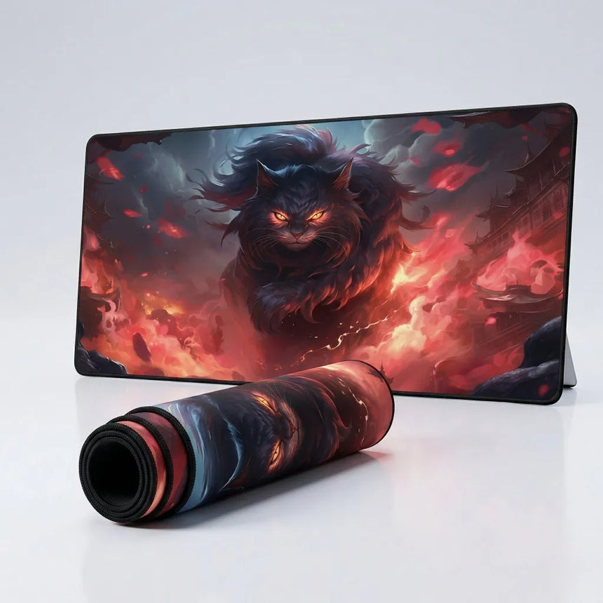 Tapis de Souris XXL - Le Gardien Écarlate (Lion Mystique)