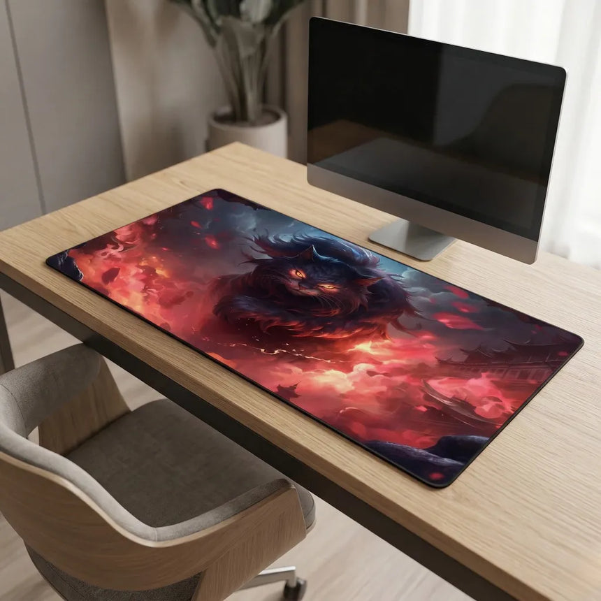 Tapis de Souris XXL - Le Gardien Écarlate (Lion Mystique)