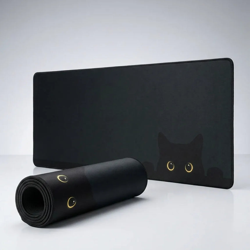 Tapis de Souris XXL Chat Noir Minimaliste - Regard d'Ombre