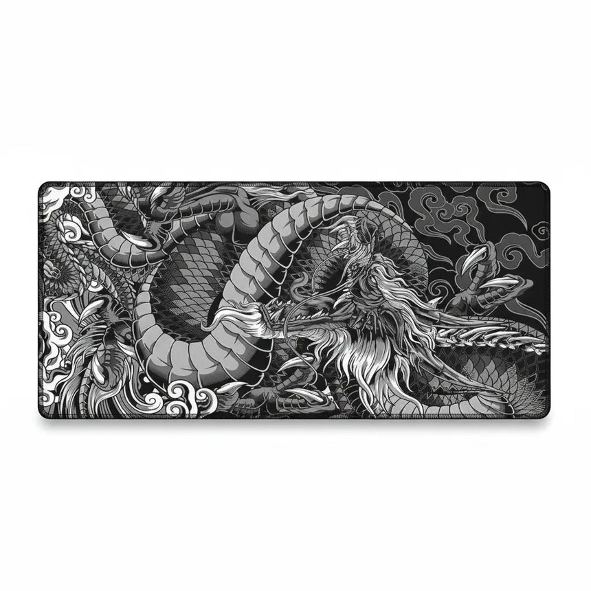 Tapis de Souris XXL Dragon Japonais - Édition Monochrome Impériale