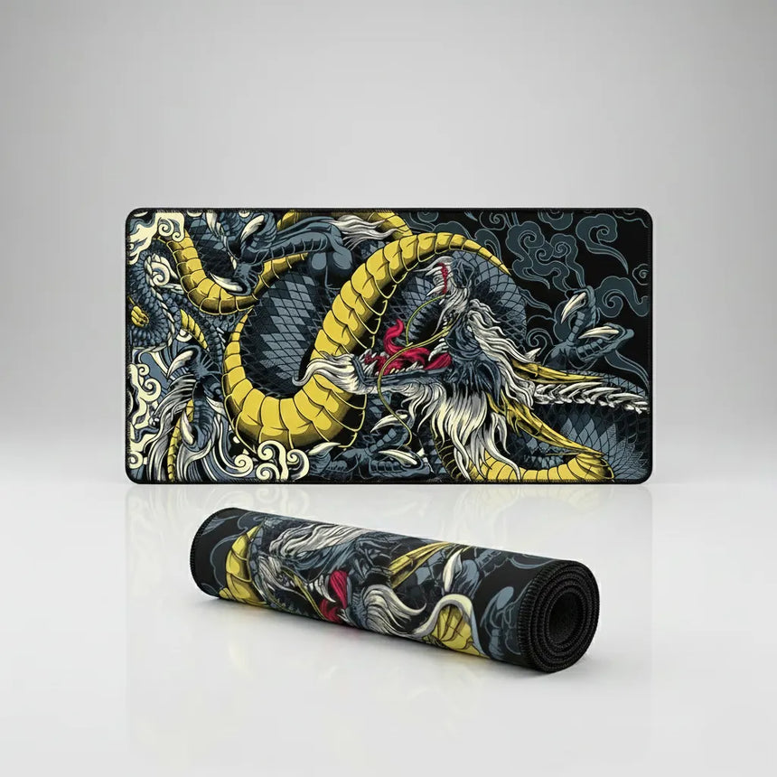 Tapis de Souris XXL Dragon Japonais - Édition Ryu Gold & Black