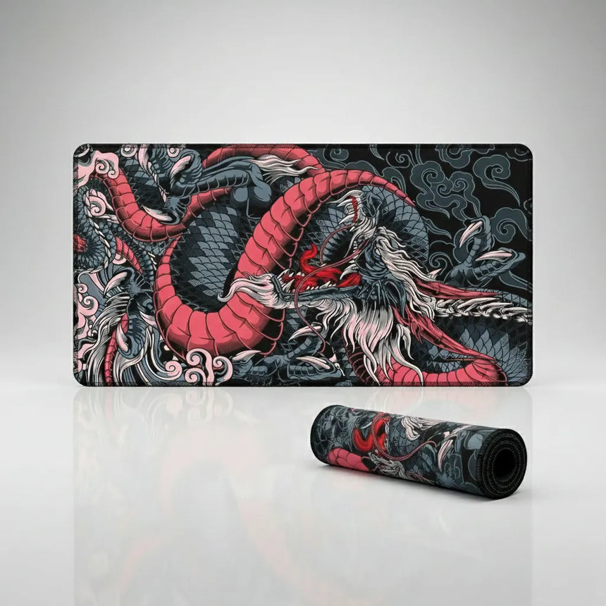Tapis de Souris XXL Dragon Japonais - Édition Ryu Ocre & Charcoal