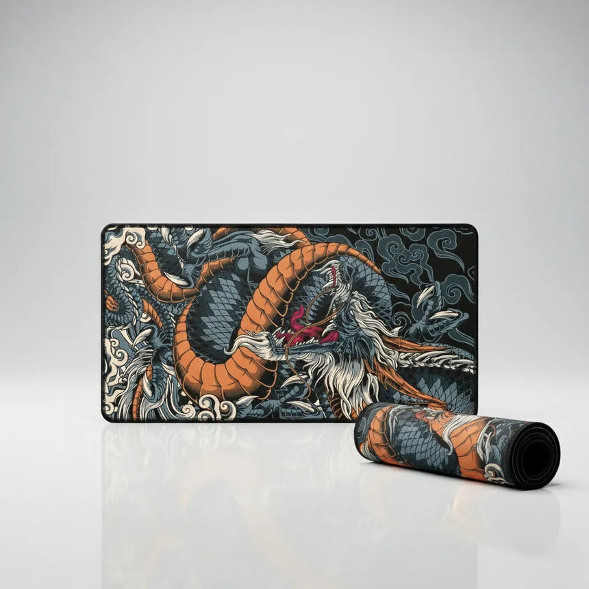 Tapis de Souris XXL Dragon Japonais – Édition Phoenix Orange & Noir