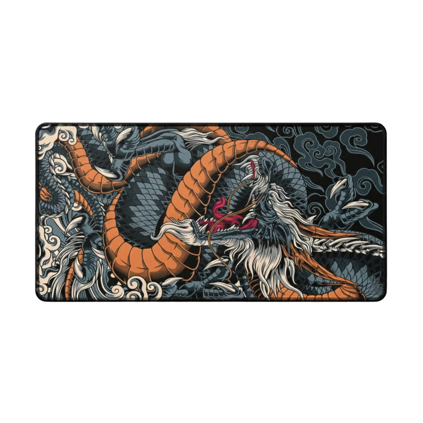 Tapis de Souris XXL Dragon Japonais – Édition Phoenix Orange & Noir