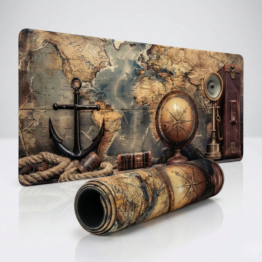 Tapis de Souris XXL Exploration Nautique - Design Carte du Monde Vintage
