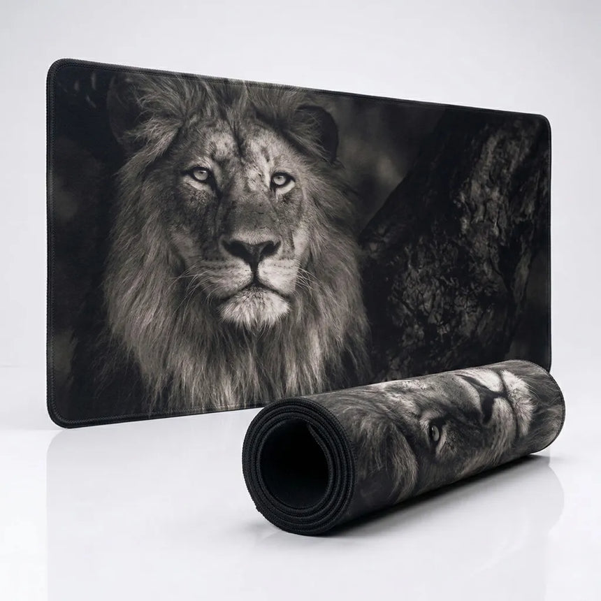 Tapis de Souris XXL Lion Majestic - Design Noir et Blanc Premium