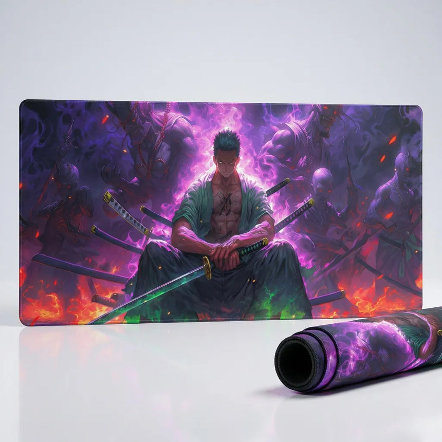 Tapis de Souris XXL One Piece Roronoa Zoro Asura (900x400mm) - Domination Esport - PopMyPad