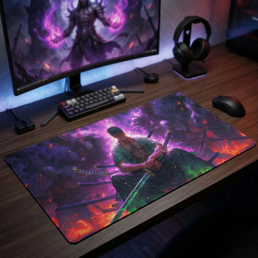 Tapis de Souris XXL One Piece Roronoa Zoro Asura (900x400mm) - Domination Esport - PopMyPad