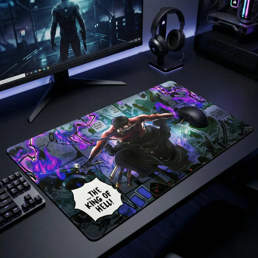 Tapis de Souris XXL One Piece Roronoa Zoro King of Hell (900x400mm) - Domination Totale - PopMyPad