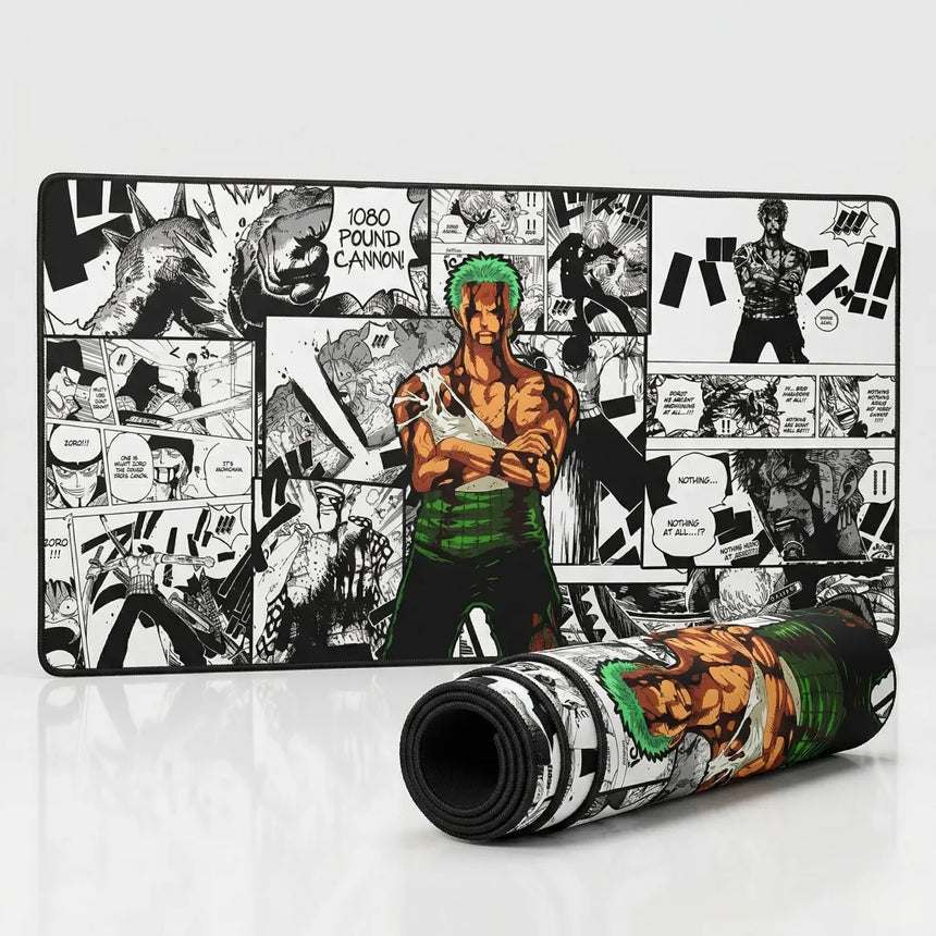 Tapis de Souris XXL One Piece Roronoa Zoro Manga Collage (900x400mm) - Précision Esport - PopMyPad