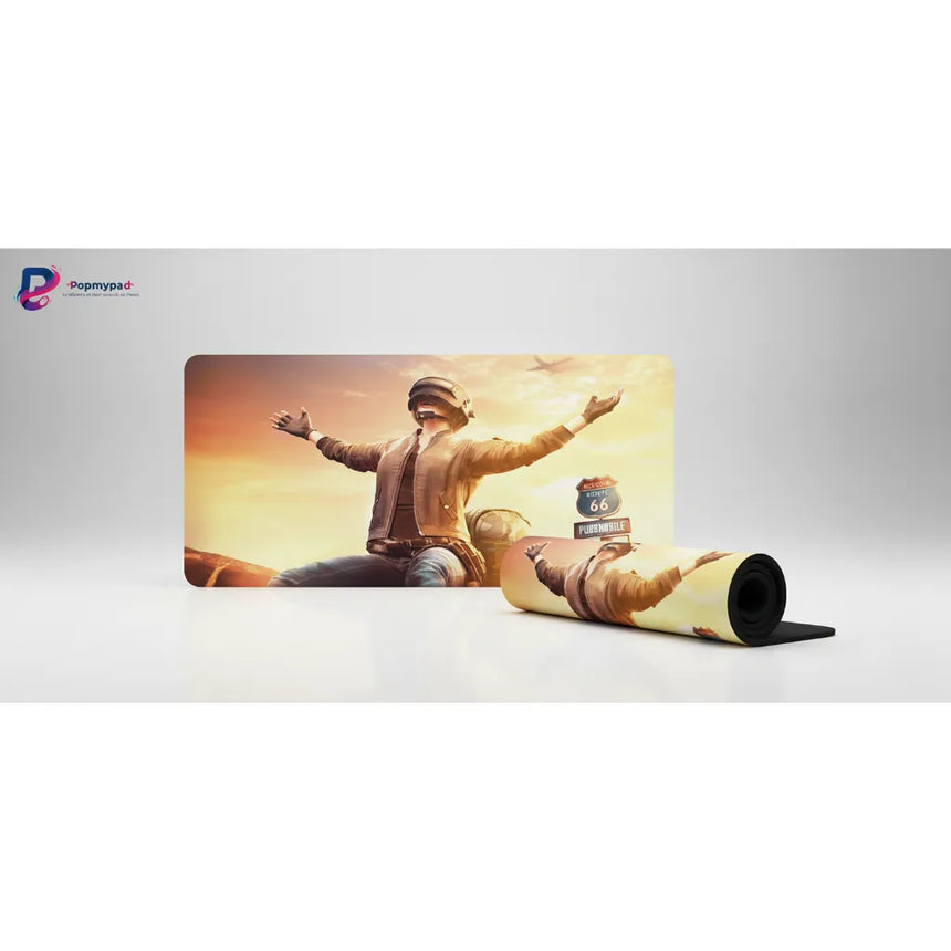Tapis de Souris XXL PUBG Casque 3 Route 66 (900x400mm) - Glisse Ultime - PopMyPad
