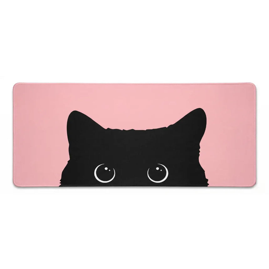 Tapis de Souris XXL Peeking Cat - Design Chat Noir & Rose Pastel Premium